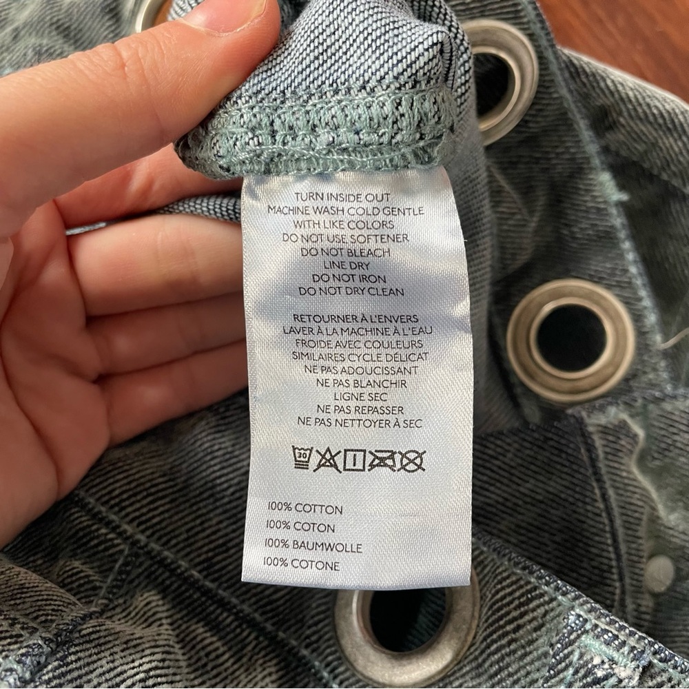 Free People Moxie Flocked Pull On Barrel Jeans Blue Pants Grommet Size 26 - Picture 11 of 14